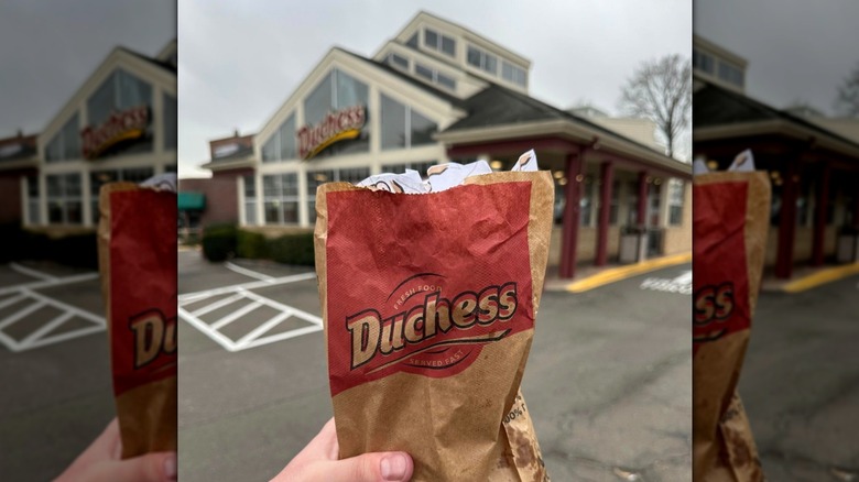 Duchess food bag in front of restaurant
