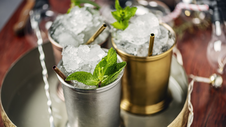 Mint juleps on a platter