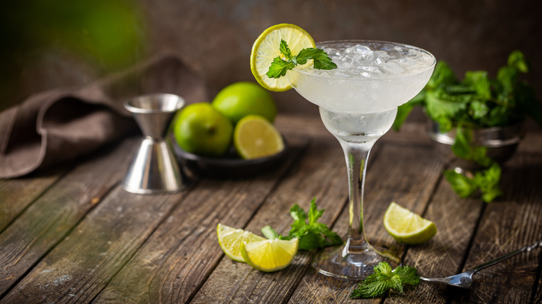 A glass of iced margarita cocktail