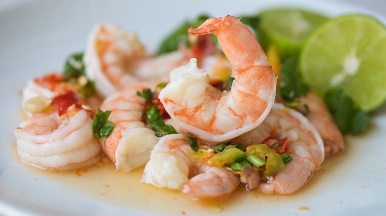 cooked shrimp dish with lime
