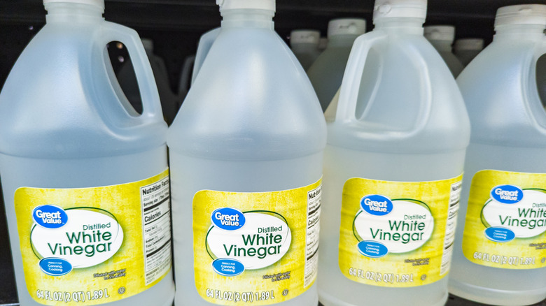 Bottles of Great Value brand distilled white vinegar