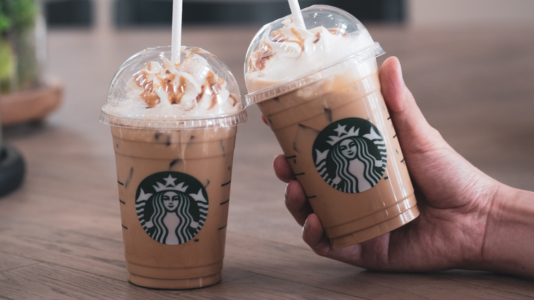 Starbucks iced coffees with whipped cream