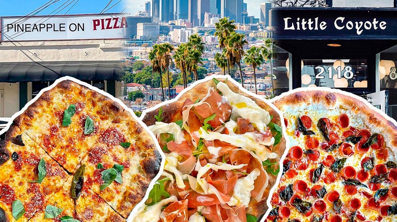 Los Angeles pizzas and skyline
