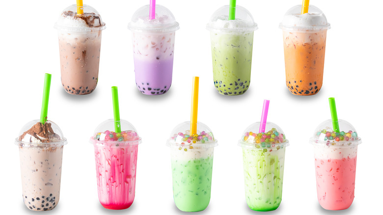 colorful boba tea selection