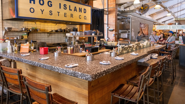 The counter of an oyster bar
