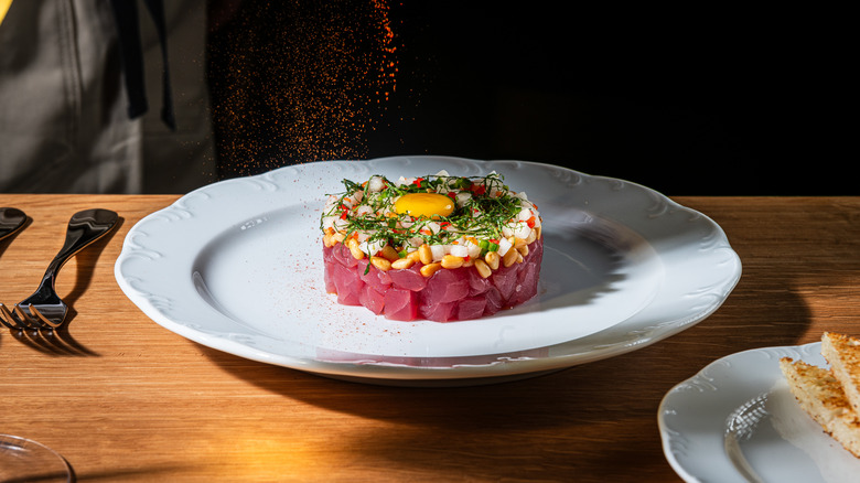 tableside tuna tartare at Bourbon Steak NYC