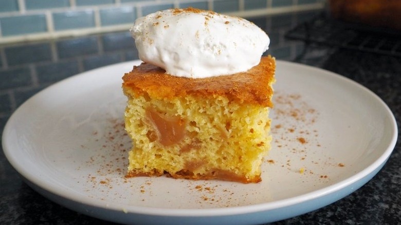 Apple cake on white plate