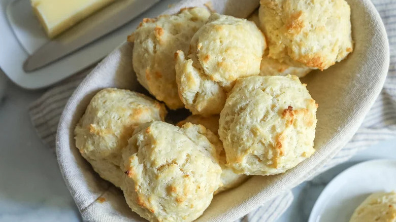 Drop biscuits in lined bowl