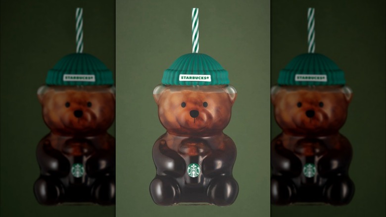 Starbucks Bearista glass on green background