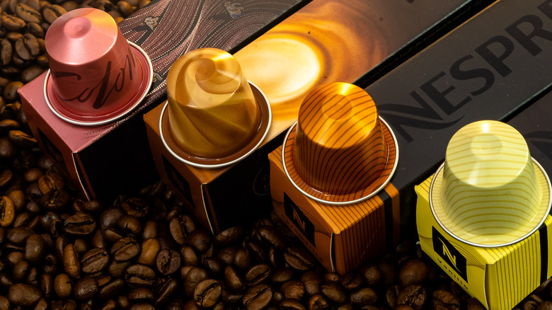 nespresso capsules on boxes