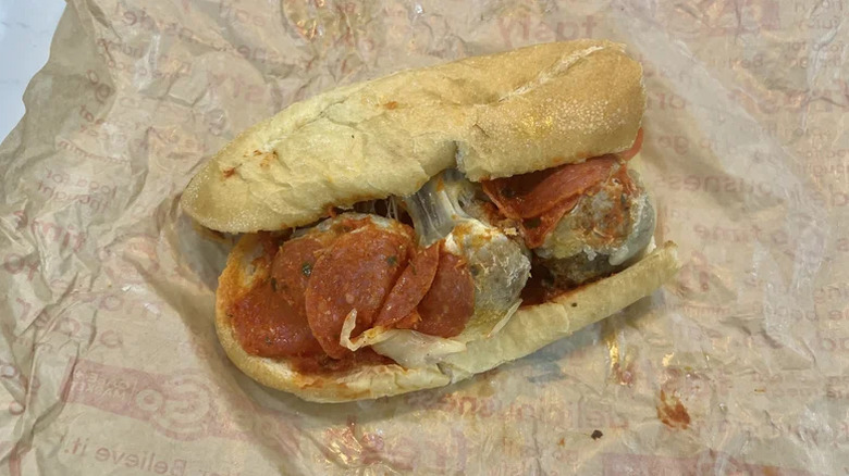 A GetGo Pizzeria Meatball Melt sandwich