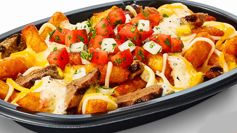 Pepper Jack Steak Nacho Fries against a white background