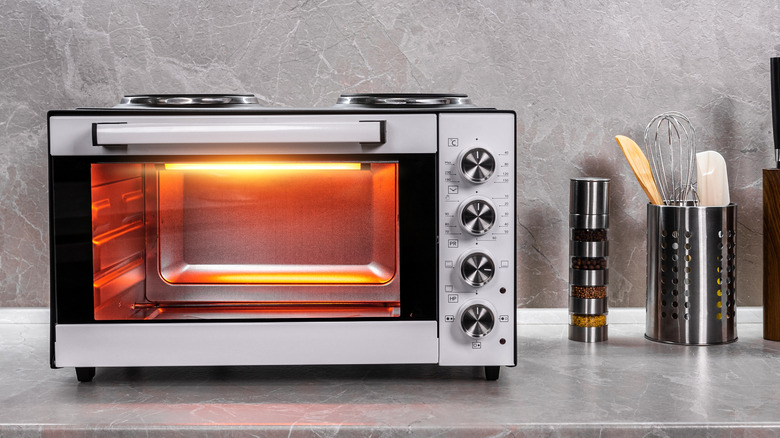 Toaster oven on kitchen counter
