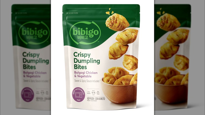 Bibigo Bulgogi Chicken and Vegetable Crispy Frozen Dumpling Bites on white background