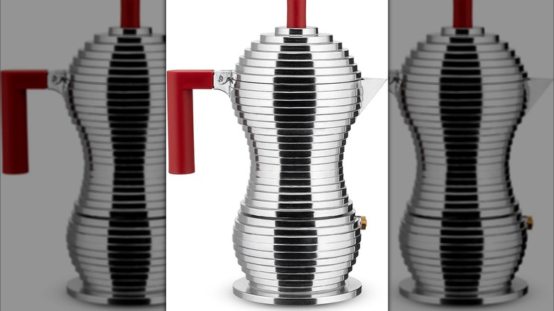 Alessi Pulcina moka pot with red handle and knob