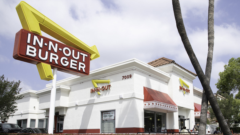 Exterior of an IN-N-OUT BURGER restaurant on Sunset Boulevard in Los Angeles