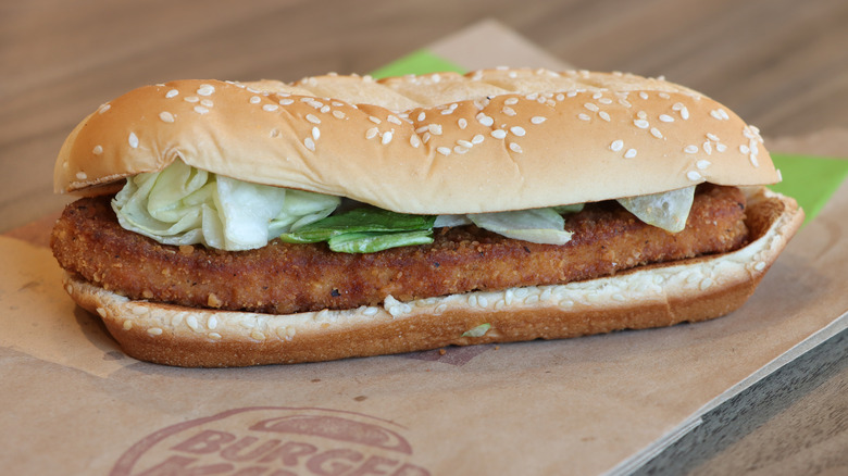 Burger King Original Chicken Sandwich with lettuce, on branded parchment paper