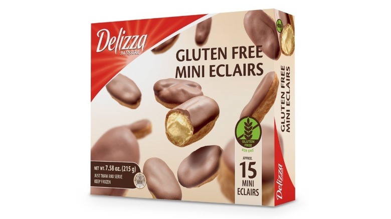 Box of mini eclairs with illustration of eclairs on packaging