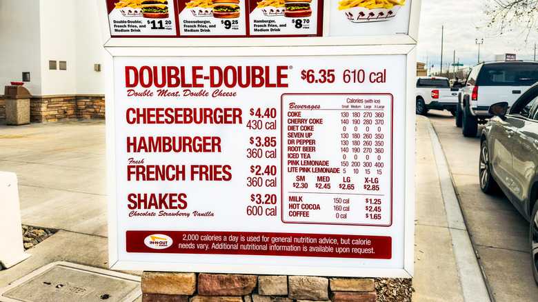 In-N-Out menu from the drive-thru