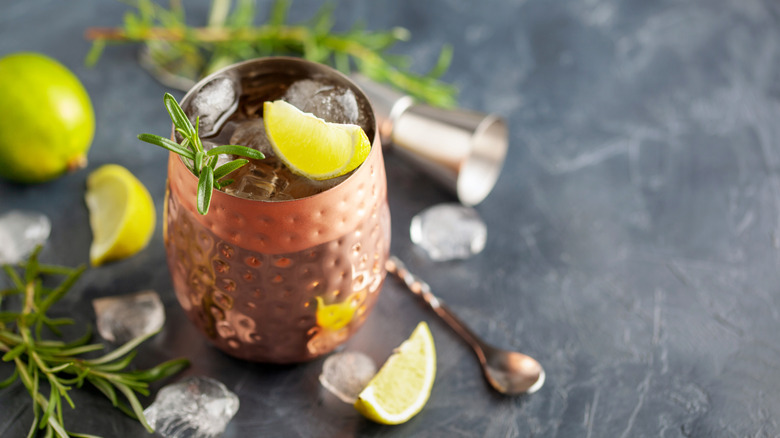 Moscow Mule with limes and rosemary