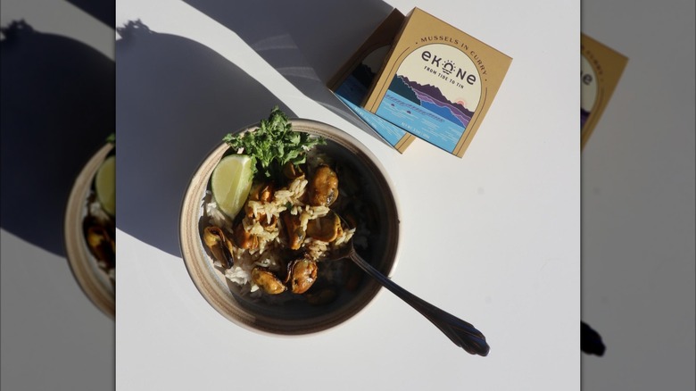Ekone Oyster Company, opened tin of mussels in curry