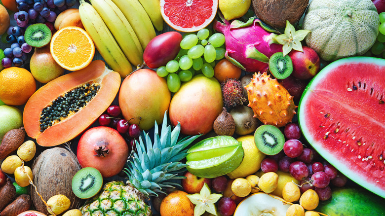 Various tropical fruits arranged together
