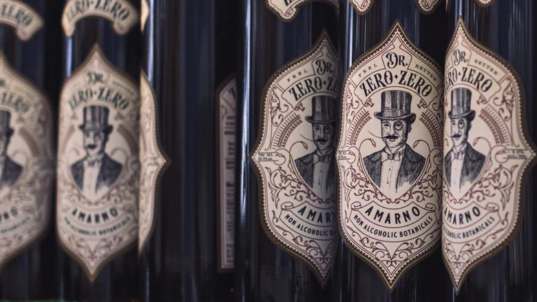 Collection of Dr. Zero Zero bottles, close-up on label.