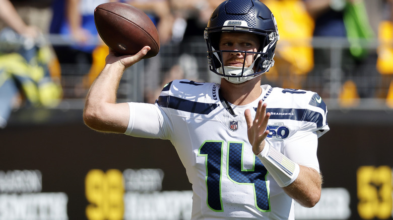 Sam Darnold Seattle quarterback holding football