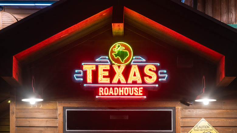 Texas Roadhouse sign at night