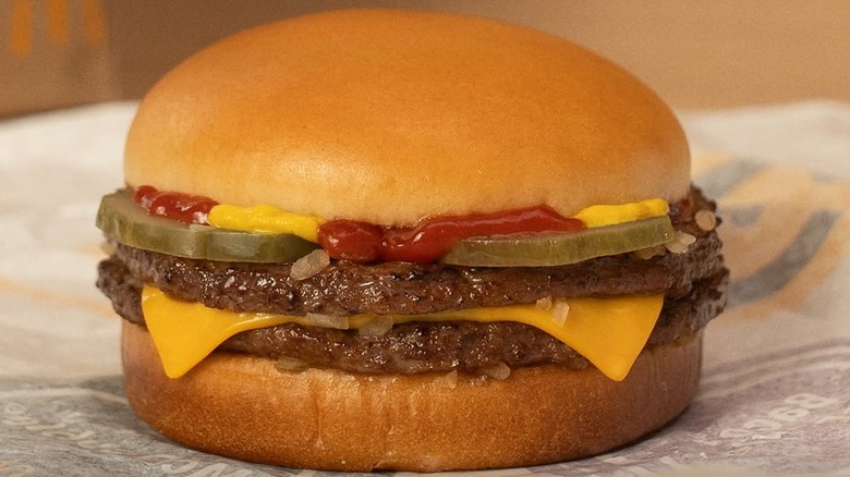 McDonald's McDouble on paper up close