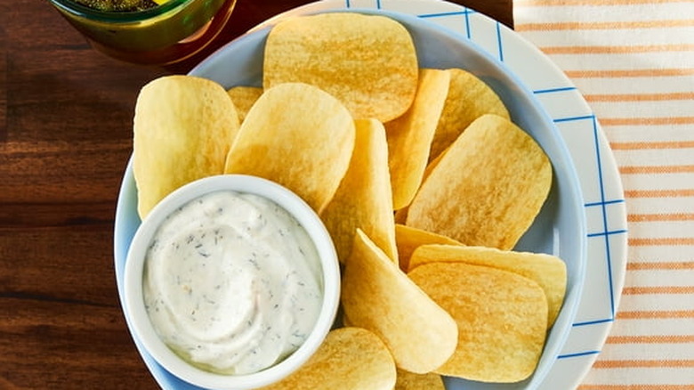 A bowl of Great Value Snack Attach Original Potato Crisps
