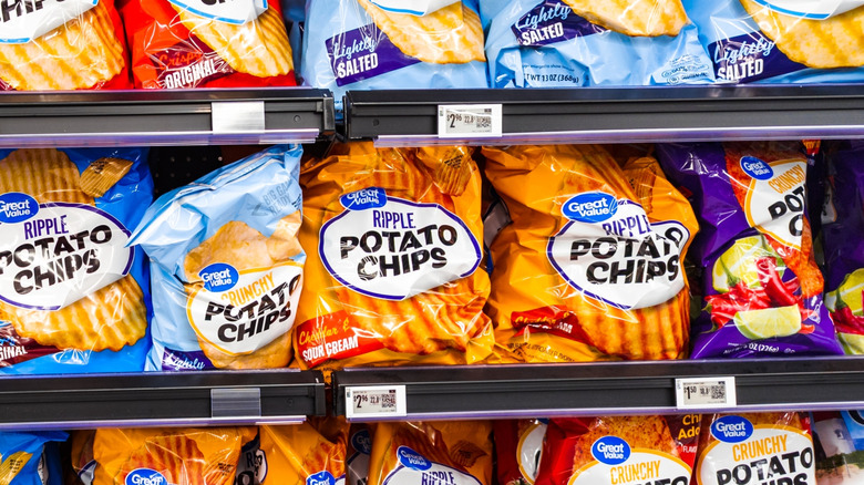 Great Value chips on a shelf