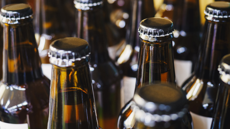 Close-up of beer bottles