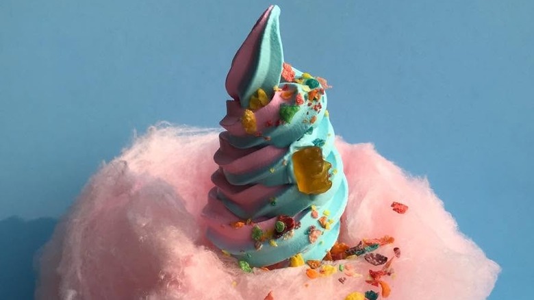 Halo cone, with its signature cotton candy cloud surrounding soft serve ice cream.