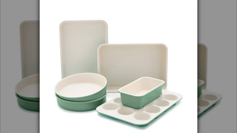 GreenLife pan set on white background