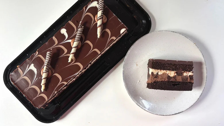Tuxedo Mousse Cake slice on a plate
