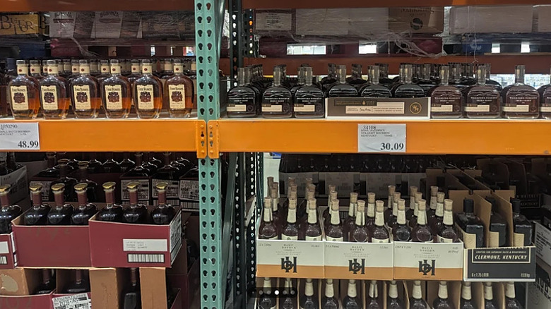 Shelves in the alcohol section at Costco in Fortune Park, Indianapolis