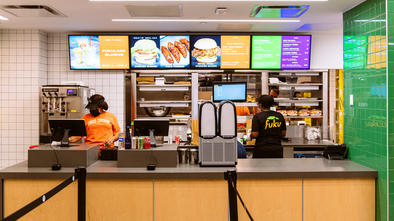 Fuku restaurant counter with workers