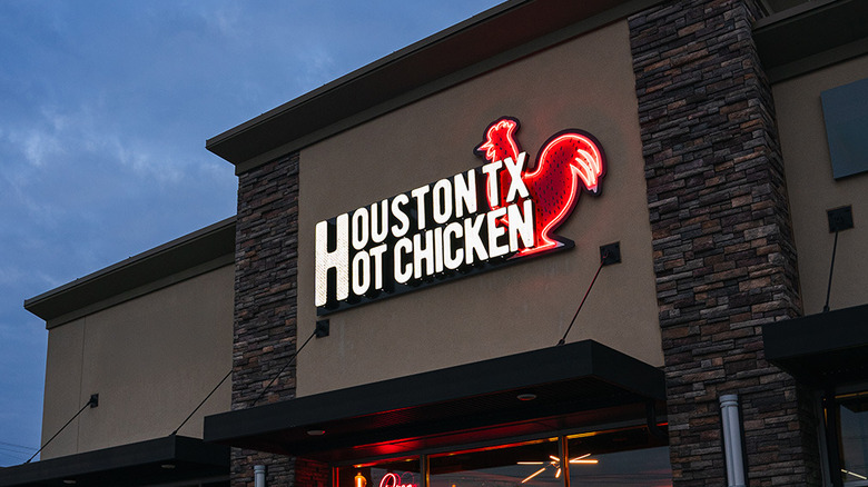 Houston TX Hot Chicken sign on restaurant building
