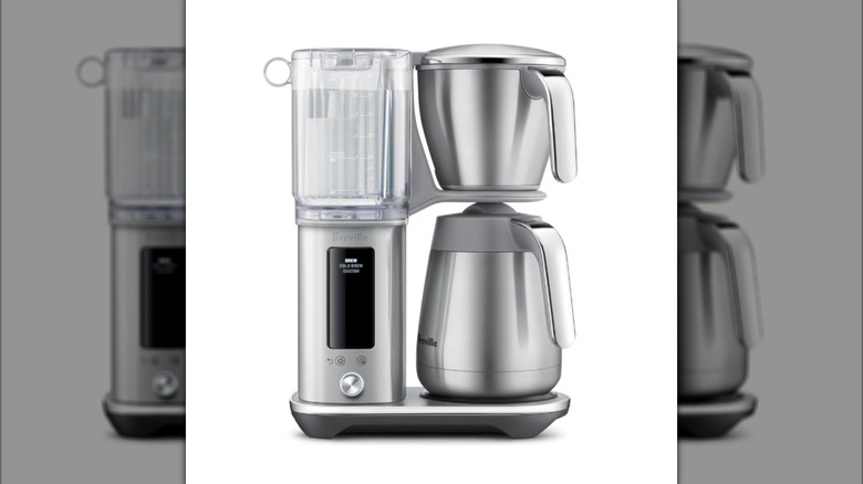A stainless steel Breville Luxe Brewer isolated on a white background