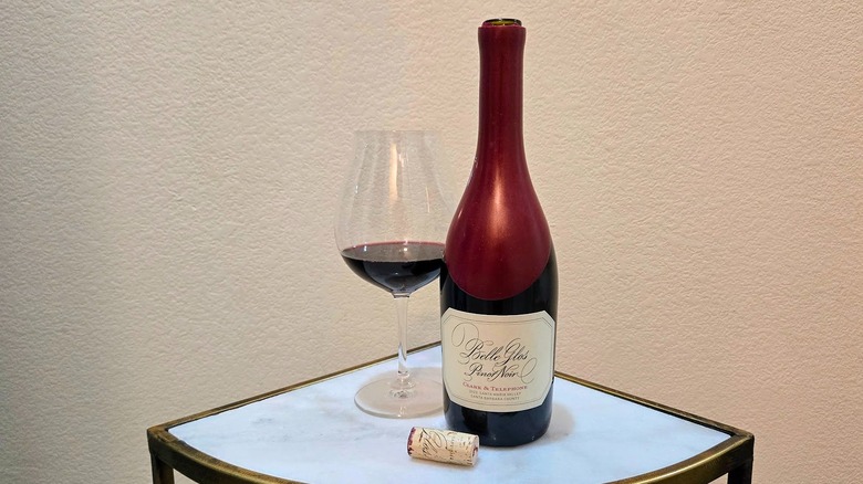 Belle Glos Clark and Telephone Pinot Noir and glass