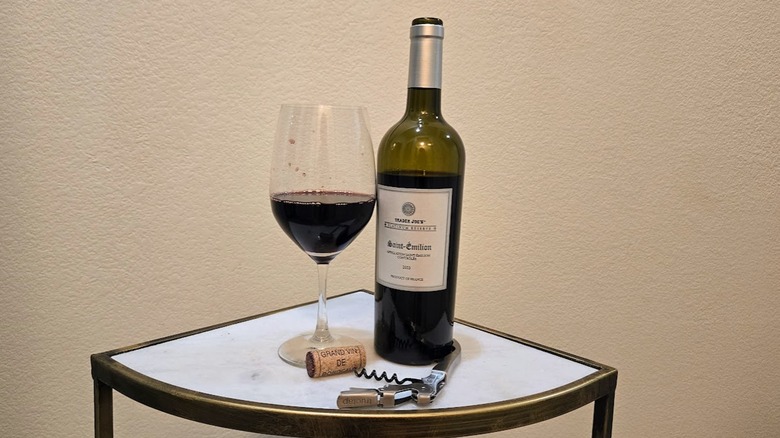 Trader Joe's Platinum Reserve Saint-Émilion Bordeaux and glass