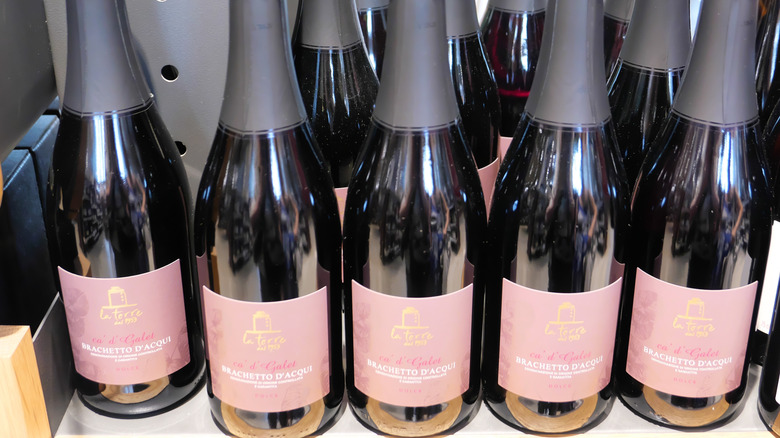 Bottles of Brachetto d'Acqui on a shelf at the store