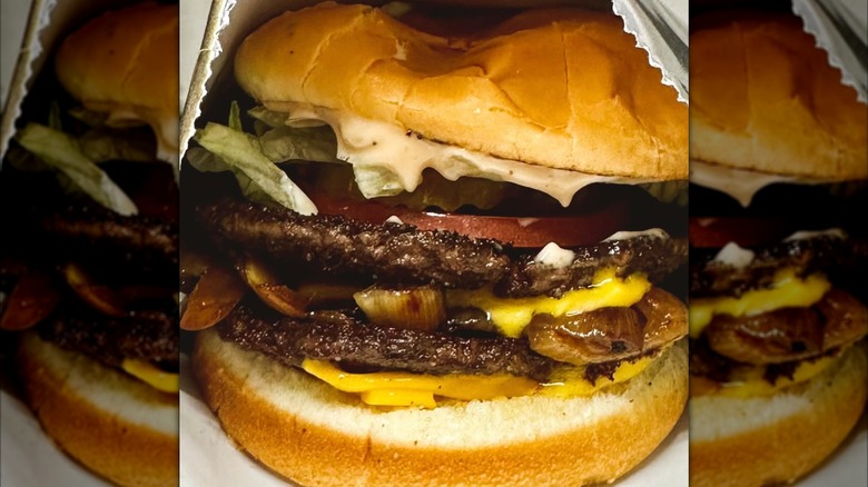 Cheese burger with fry sauce on a bun