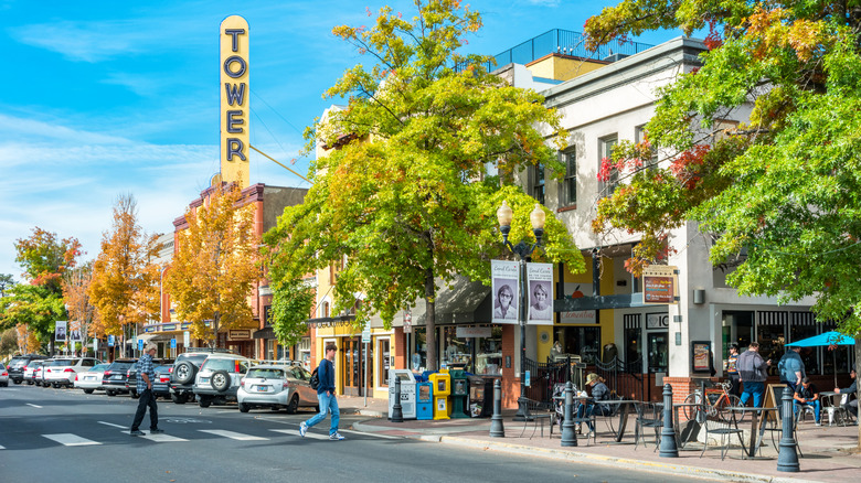 Pedestrians cross the street in downtown Bend