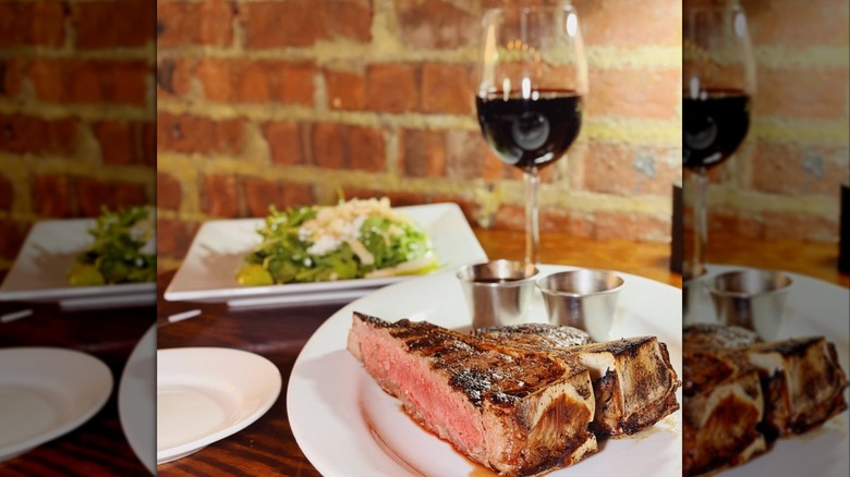 steak dinner and wine at Sweet Waters Steakhouse in New Jersey