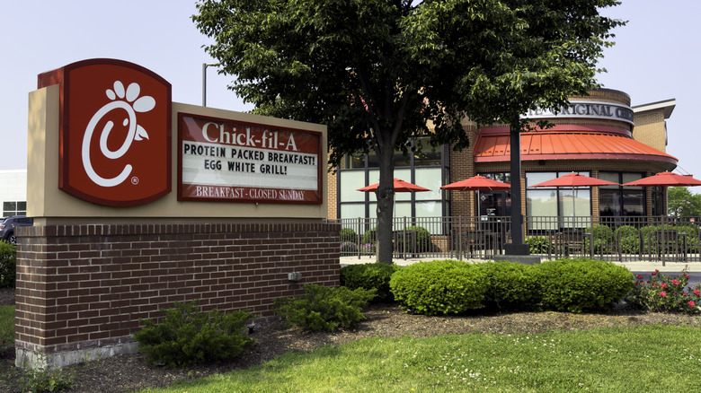Chick-fil-A sign in front of restaurant