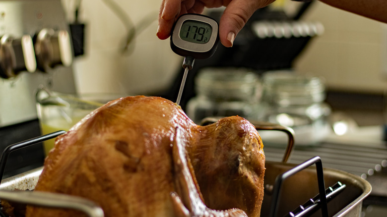 Digital thermometer stuck in a turkey while roasting