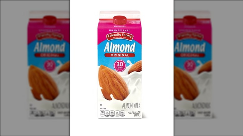 Friendly Farms Organic Unsweetened Almond Milk on white background