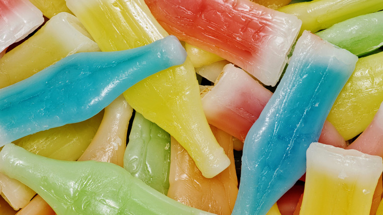 a close up of wax bottle candy